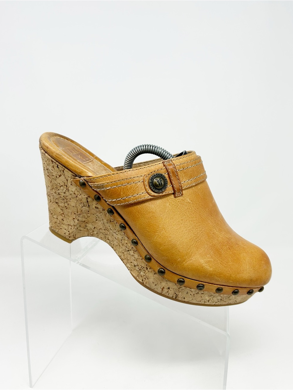 Frye Womens Clog Mule Wedge Heels Brown Platform Studded Slip-On Size 10